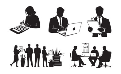 Business professionals collaborating and working on projects in a modern office setting