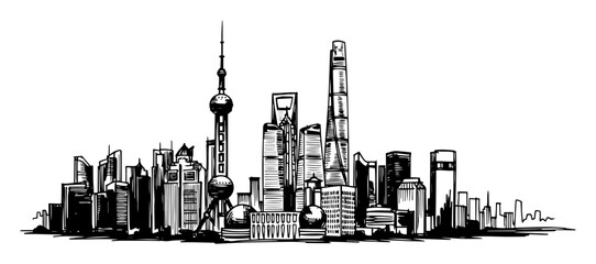 Obraz premium shanghai china city skyline sketch vector