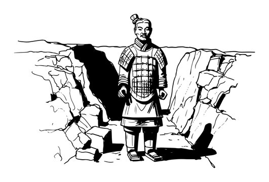 terracotta army warrior xian china sketch vector