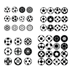 Set of Sixteen Monochrome Soccer Ball Icons – Football Symbol Collection