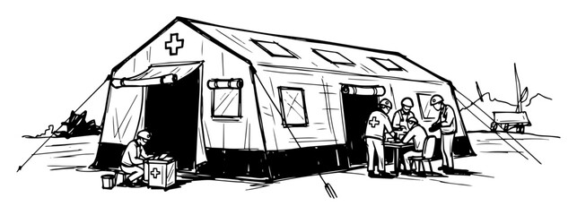 field hospital medical tent for disaster relief sketch vector © Mago