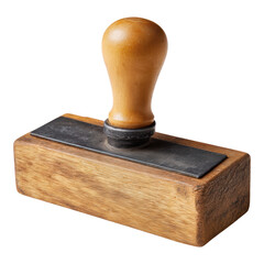 Nostalgic wooden rubber stamp with handle. Cutout object isolated on white background for business or office use