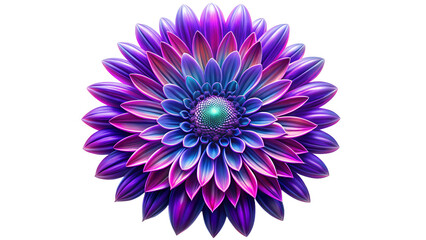 A vibrant purple and blue flower with intricate petal details isolated on transparent background