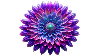 A vibrant purple and blue flower with intricate petal details isolated on transparent background