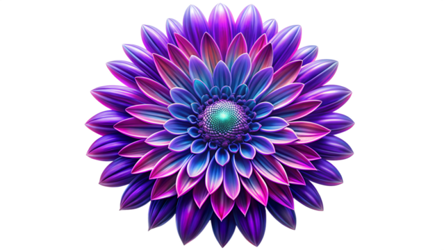 A vibrant purple and blue flower with intricate petal details isolated on transparent background