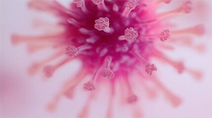 Macro Virus Structure and Pink Spikes with Protrusions for Biological Close-Up on Blurred Background and Scientific Setting for Microbial Pathogen’s Complex Nature