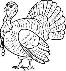 Majestic Turkey Line Drawing – Farm Bird Vector Art for Coloring and Fall Crafts