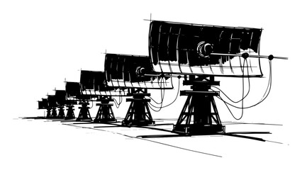 solar power plant with heliostats sketch vector