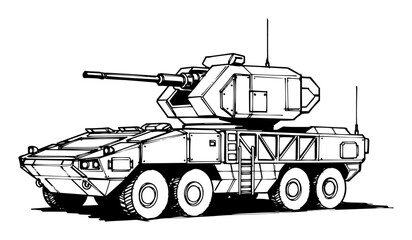 modern armored combat vehicle with turret sketch vector © Mago