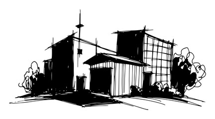 Obraz premium modern house architecture silhouette sketch vector