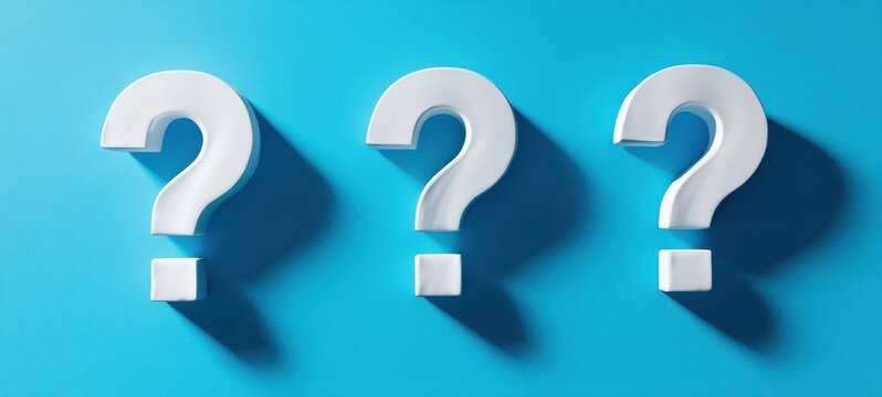 The three question marks on a vibrant blue background.