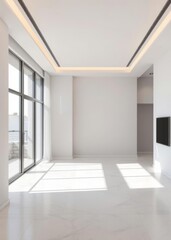 Obraz premium Residential renovation services with realistic wireframe drawing banner for enhanced visualization Empty room interior design architecture blank design room striking structures clean lines geom