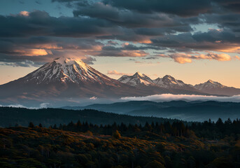 Fototapeta premium Majestic Mountain Range at Sunset A Panoramic View