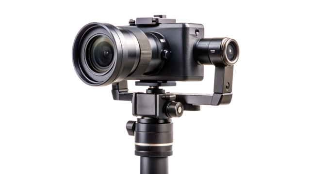 Camera with gimbal stabilizer isolated on transparent background