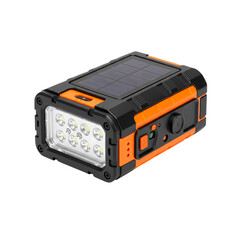 Fototapeta premium Portable Solar Power Bank: Bright LED Lantern & Rugged Bluetooth Speaker