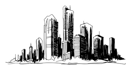 Obraz premium cluster of modern skyscrapers black and white vector sketch