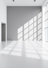 Fototapeta premium Abstract white studio background for product presentation empty gray room with shadows of window display product with blurred backdrop Empty room interior design architecture blank design room 