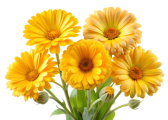 Beautiful calendula flowers isolated on transparent background showcase vibrant yellow petals