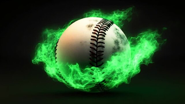 A baseball engulfed in flames, Baseball on Fire, footage, 4k footage, videos, video clip, slow motion, video wallpaper, animation, 4k