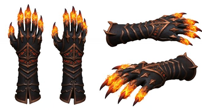 Fiery metal gloves fantasy design