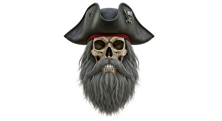 Skull Pirate With Long Grey Beard And Hat isolated on a transparent background bandana