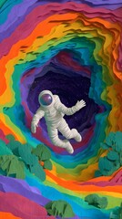Fototapeta premium Astronaut exploring a vibrant abstract cosmic landscape