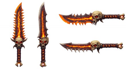 Obraz premium Three fiery swords with skull handles