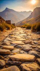 Sunlit Stone Path Through Majestic Mountain Valley