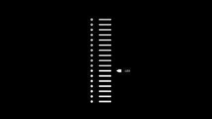 Animated vertical equalizer or measurement scale with fluctuating numbers and markers. Futuristic HUD element for data visualization, science, or technology - Powered by Adobe