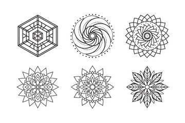 line art of floral,vectorian,mehdi,patern type,nature ,religion,architectural set bundle on the white background