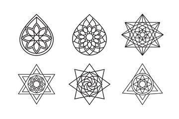 line art of floral,vectorian,mehdi,patern type,nature ,religion,architectural set bundle on the white background