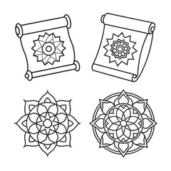 line art of floral,vectorian,mehdi,patern type,nature ,religion,architectural set bundle on the white background
