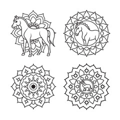 line art of floral,vectorian,mehdi,patern type,nature ,religion,architectural set bundle on the white background