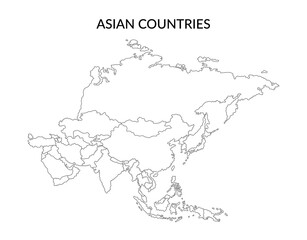 Asian countries area in line art style isolated on white background. Vector clipart.