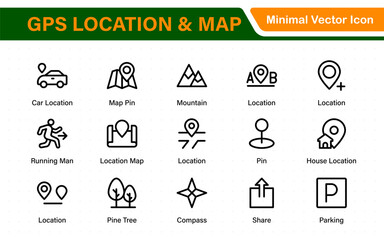 Fototapeta premium GPS Location Icons. Navigation Pointer, Route Map, Pin Drop, Compass Line Symbols. Travel and Direction Icon Set.