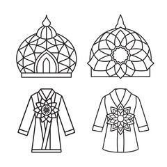 line art of floral,vectorian,mehdi,patern type,nature ,religion,architectural set bundle on the white background