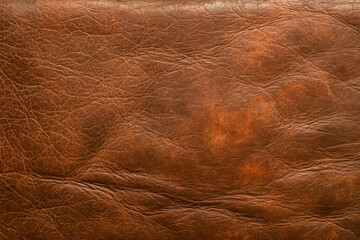 Vintage brown leather texture background. Closeup of old natural leather surface with wrinkles for design and rustic style concepts