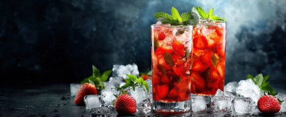 The refreshing strawberry mint cocktail served over crushed ice.