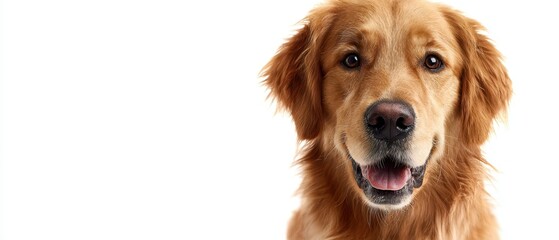 The charming golden retriever with a joyful expression in a bright studio setting.