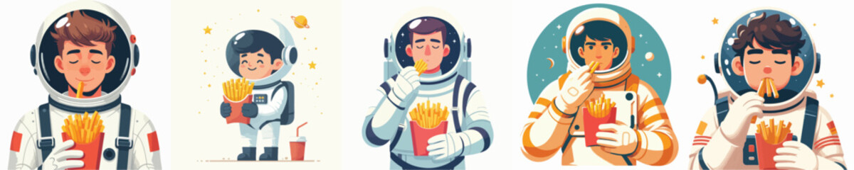 astronaut vector eating french fries