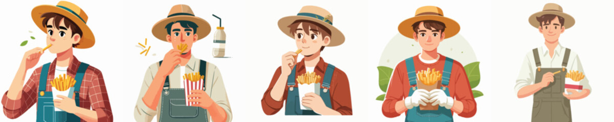 farmer vector eating french fries