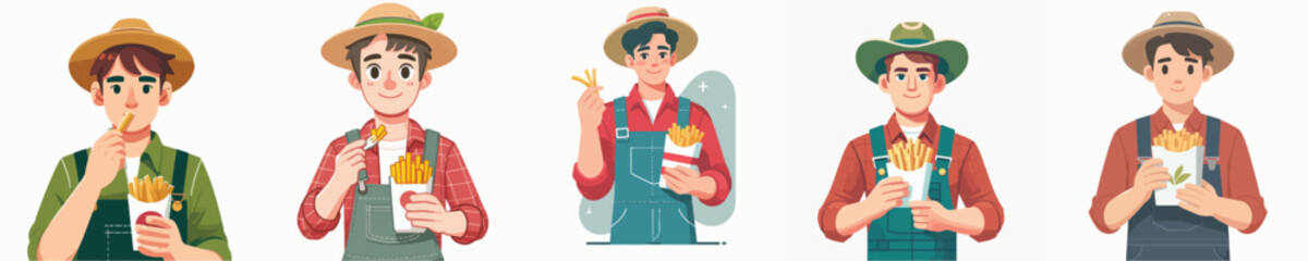 farmer vector eating french fries
