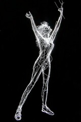 A Glowing Holographic Figure of a Rock Star Singing into a Microphone, Created with Digital Light Lines