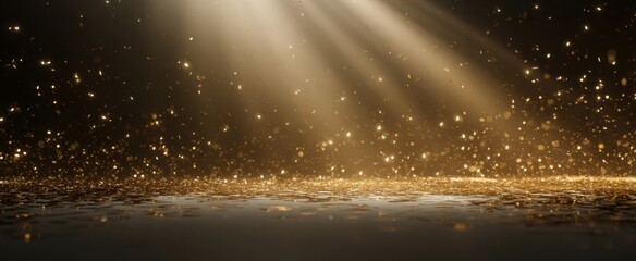 The shimmering golden particles dancing through radiant beams of light.