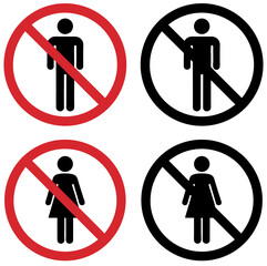 Set of prohibitory signs indicating that men/women are prohibited from being in this area