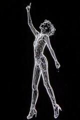 A Glowing Holographic Figure of a Rock Star Singing into a Microphone, Created with Digital Light Lines