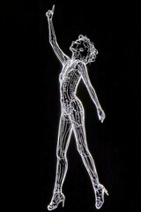Full Body Illustration of a Singer, Created from Chaotic Yet Elegant White Lines, Against a Stark Black Background