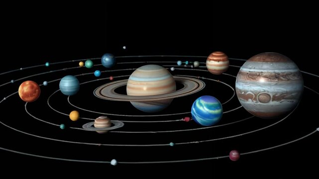 Solar system with planets in orbit on black background