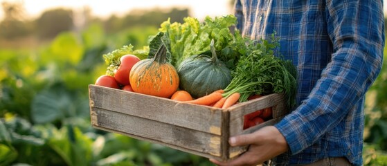 The vibrant basket of fresh vegetables harvested from a sunlit field.