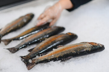 Man's Hand choosing fish for cooking